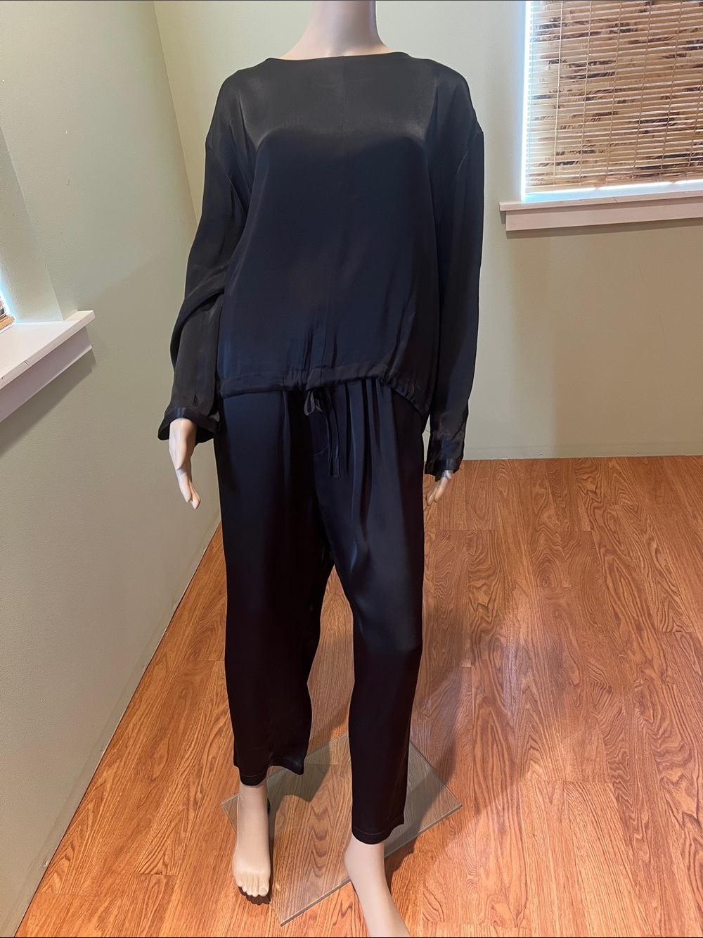 Zara Black Satin Two piece Set pants and top size XL